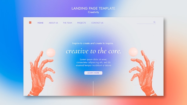 PSD gratuito plantilla de página de destino de creatividad con estilo de degradado sutil