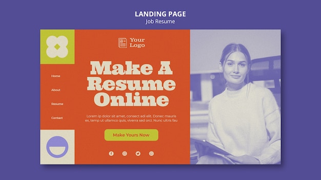 PSD gratuito plantilla de página de destino de currículum vitae de trabajo de diseño plano