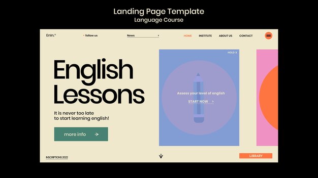 Plantilla de página de destino de cursos de inglés en estilo retro