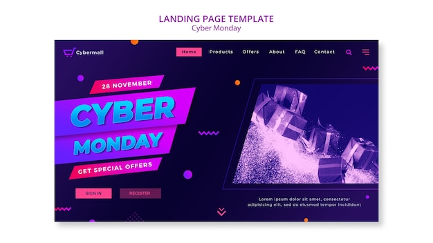 PSD gratuito plantilla de página de destino de cyber monday con degradado