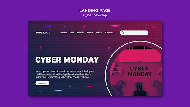 PSD gratuito plantilla de página de destino de cyber monday