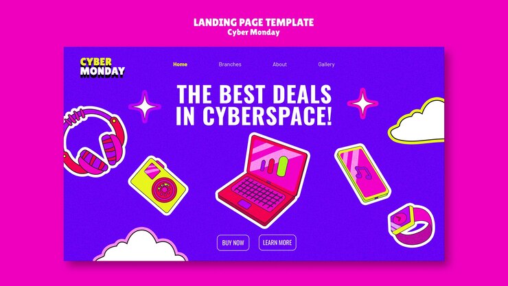 PSD gratuito plantilla de página de destino de cyber monday