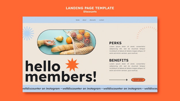 PSD gratuito plantilla de página de destino de descuento de diseño plano