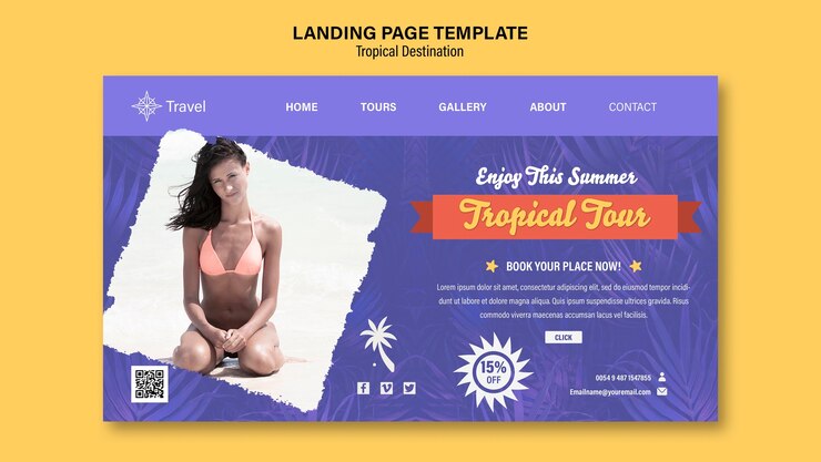 PSD gratuito plantilla de página de destino de destino tropical