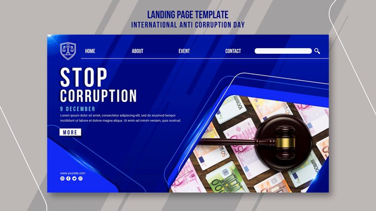 PSD gratuito plantilla de página de destino del día anticorrupción