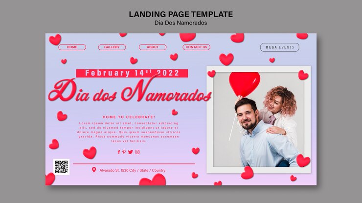 PSD gratuito plantilla de página de destino de dia dos namorados con corazones