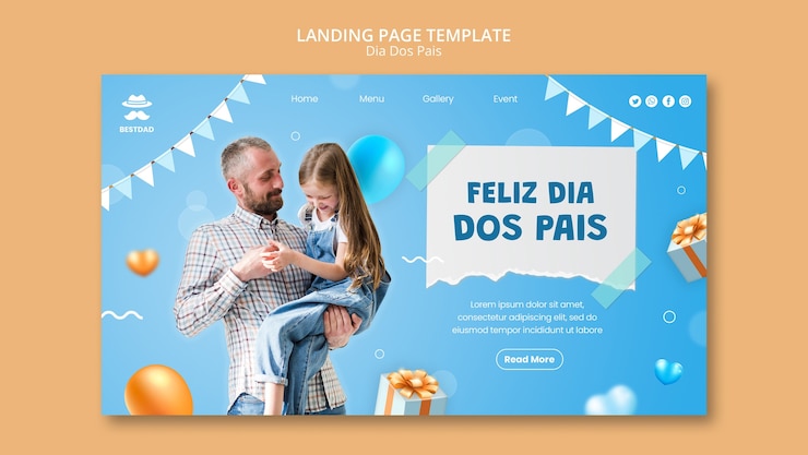 PSD gratuito plantilla de página de destino de dia dos pais con globos y corazones