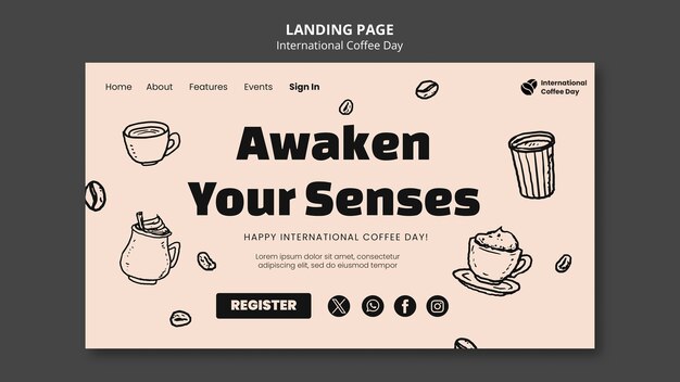 Plantilla de página de destino del día internacional del café