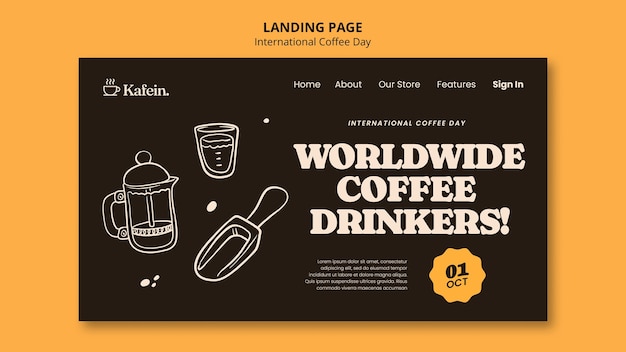 Plantilla de página de destino del día internacional del café