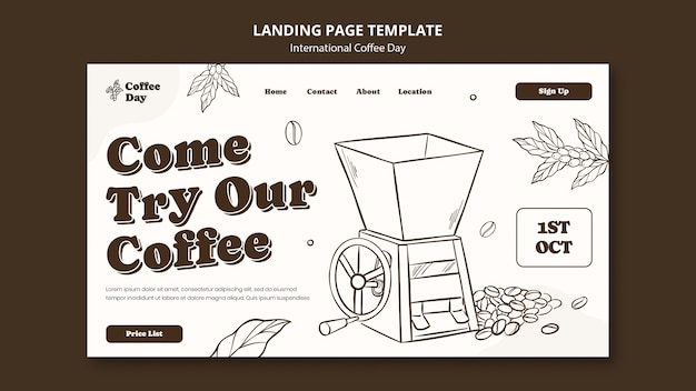 Plantilla de página de destino del día internacional del café