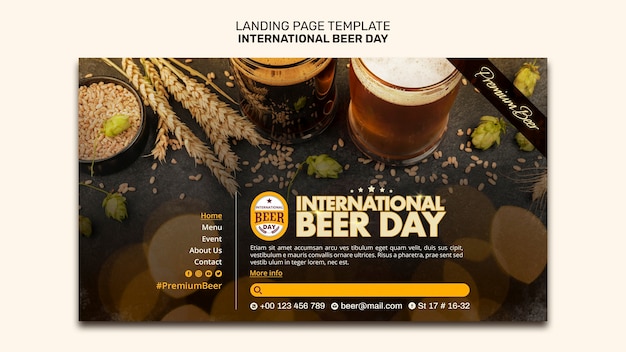 PSD gratuito plantilla de página de destino del día internacional de la cerveza