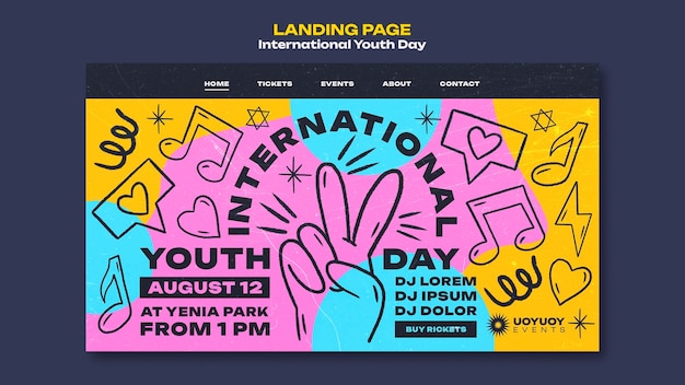 PSD gratuito plantilla de página de destino del día internacional de la juventud