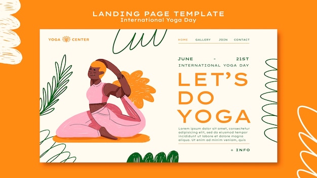 Plantilla de página de destino del día internacional del yoga