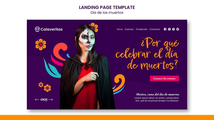 PSD gratuito plantilla de página de destino de dia de los muertos