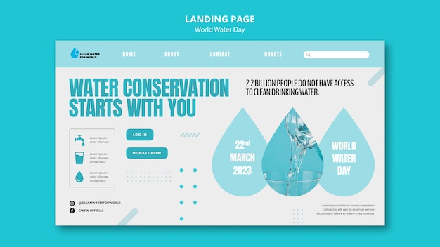 Plantilla de página de destino del día mundial del agua de diseño plano