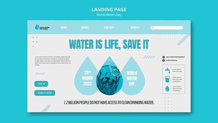 PSD gratuito plantilla de página de destino del día mundial del agua