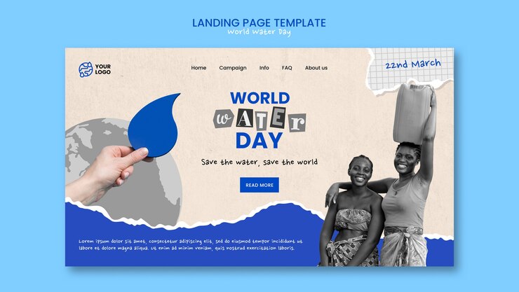 PSD gratuito plantilla de página de destino del día mundial del agua