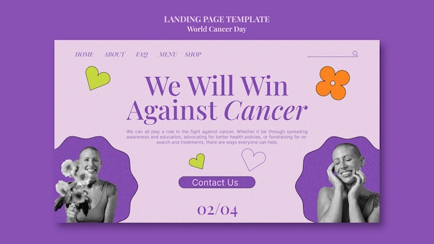 PSD gratuito plantilla de página de destino del día mundial contra el cáncer