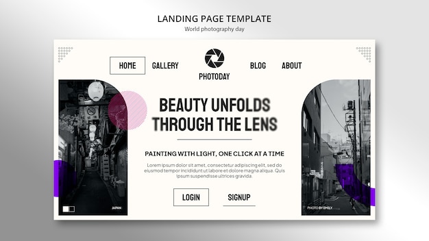 PSD gratuito plantilla de página de destino del día mundial de la fotografía