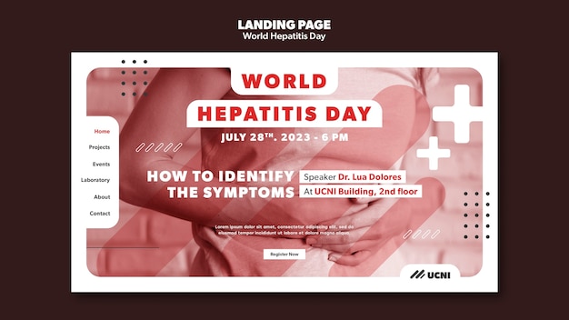 PSD gratuito plantilla de página de destino del día mundial de la hepatitis