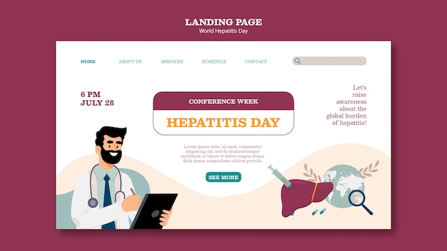 PSD gratuito plantilla de página de destino del día mundial de la hepatitis