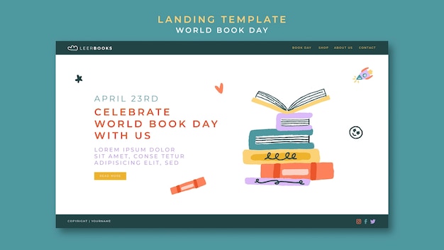 Plantilla de página de destino para el día mundial del libro