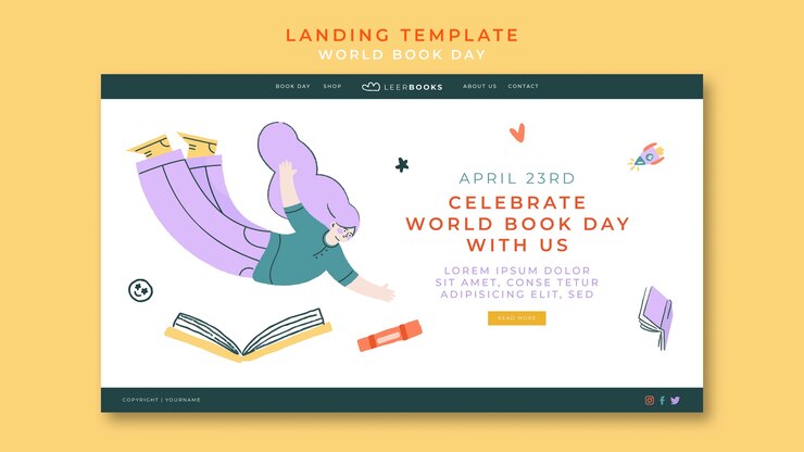 PSD gratuito plantilla de página de destino para el día mundial del libro