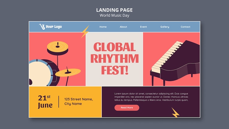 PSD gratuito plantilla de página de destino del día mundial de la música
