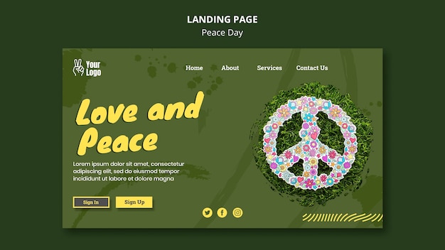 PSD gratuito plantilla de página de destino para el día mundial de la paz