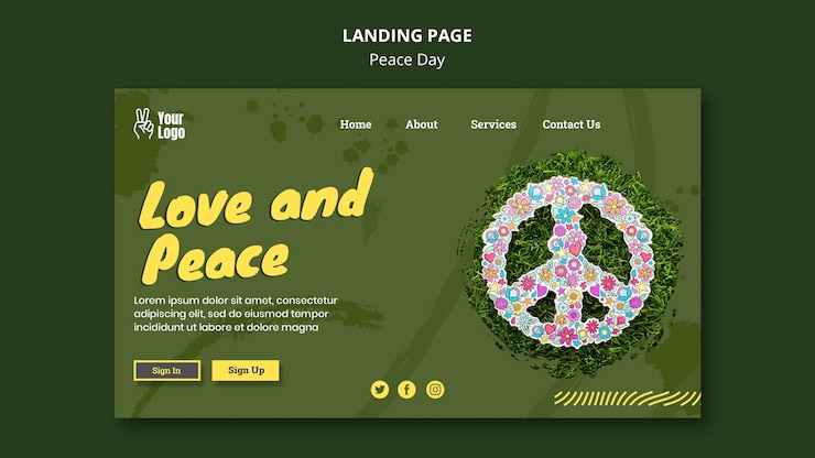 PSD gratuito plantilla de página de destino para el día mundial de la paz