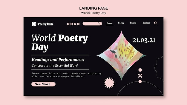 Plantilla de página de destino del día mundial de la poesía