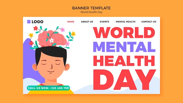 PSD gratuito plantilla de página de destino del día mundial de la salud mental