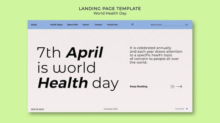 PSD gratuito plantilla de página de destino para el día mundial de la salud