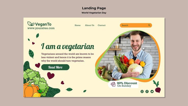 PSD gratuito plantilla de página de destino del día mundial del vegetariano