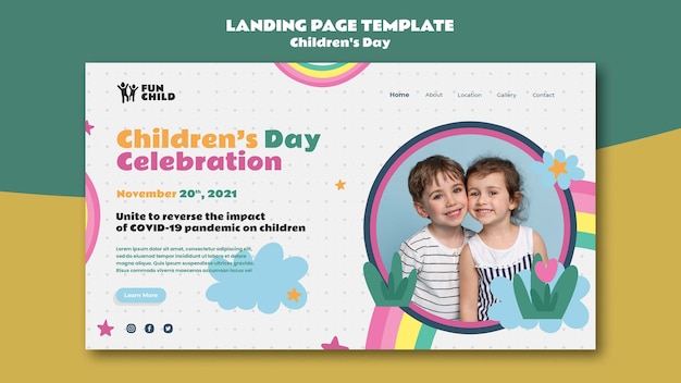 PSD gratuito plantilla de página de destino del día del niño colorido divertido