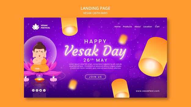 Plantilla de página de destino del día de vesak con linternas de papel
