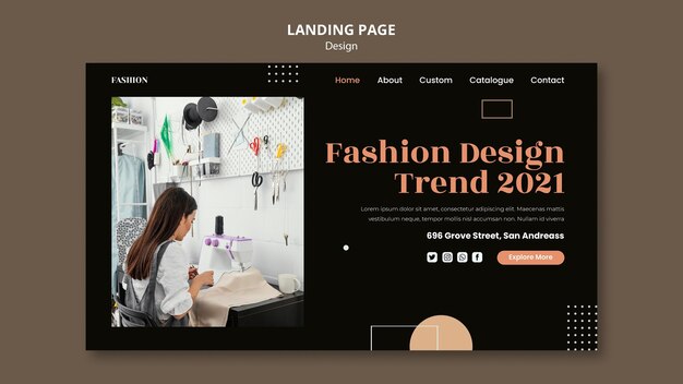 Plantilla de página de destino para diseñador de moda