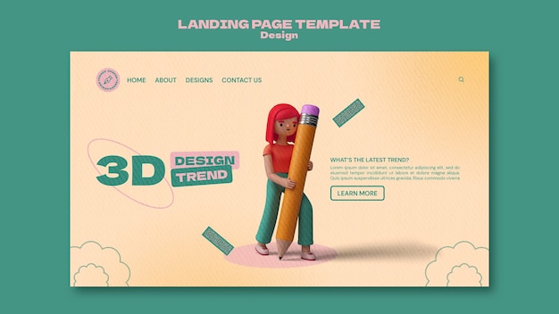 PSD gratuito plantilla de página de destino de diseño 3d