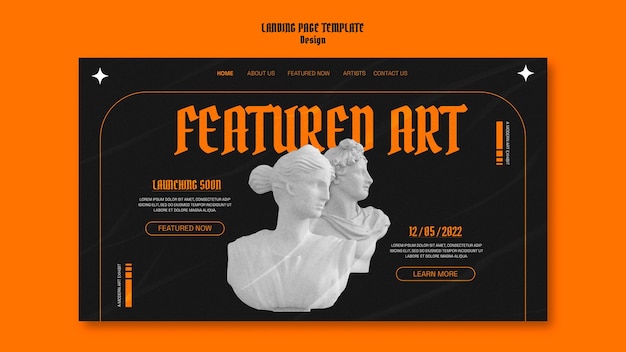 Plantilla de página de destino de diseño gráfico con estatua de mármol