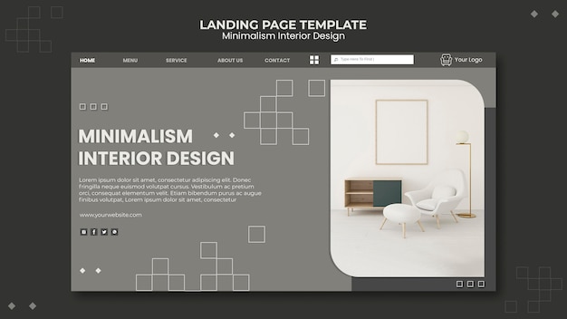 PSD gratuito plantilla de página de destino de diseño de interiores minimalista