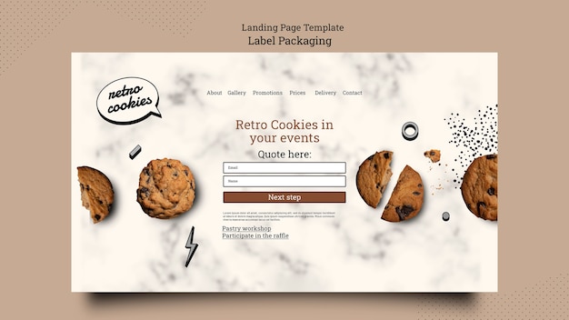 PSD gratuito plantilla de página de destino de empaque de galletas de diseño plano