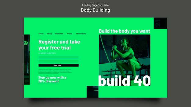PSD gratuito plantilla de página de destino de entrenamiento de culturismo