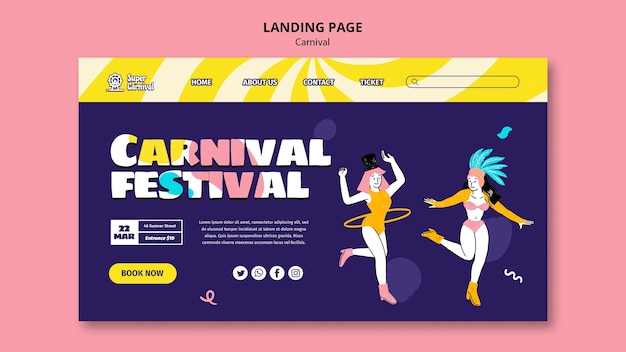 PSD gratuito plantilla de página de destino de entretenimiento de carnaval