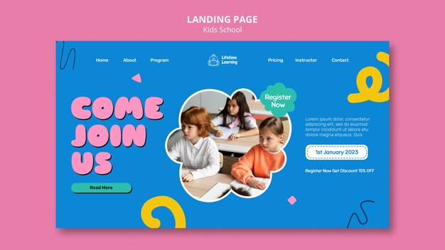 Plantilla de página de destino de la escuela para niños