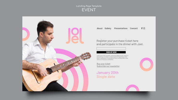 PSD gratuito plantilla de página de destino de evento musical degradado