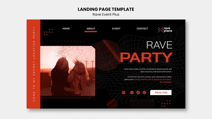 PSD gratuito plantilla de página de destino de evento rave