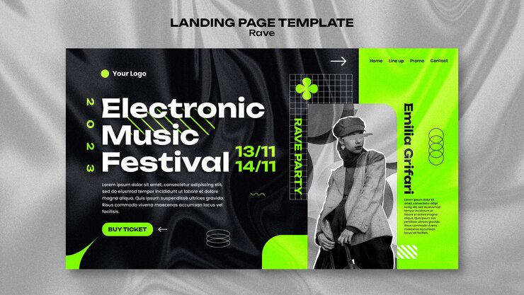 PSD gratuito plantilla de página de destino de evento rave