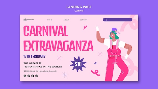 PSD gratuito plantilla de página de destino de eventos de carnaval