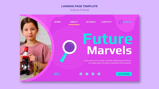 PSD gratuito plantilla de página de destino del festival de ciencia