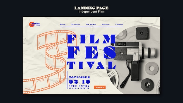 PSD gratuito plantilla de página de destino del festival de cine independiente